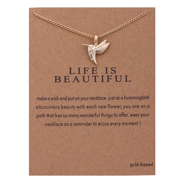Hummingbird Necklace Gold Tone Life Is Beautiful Bird Pendant Charm Jewelry - Picture 1 of 2